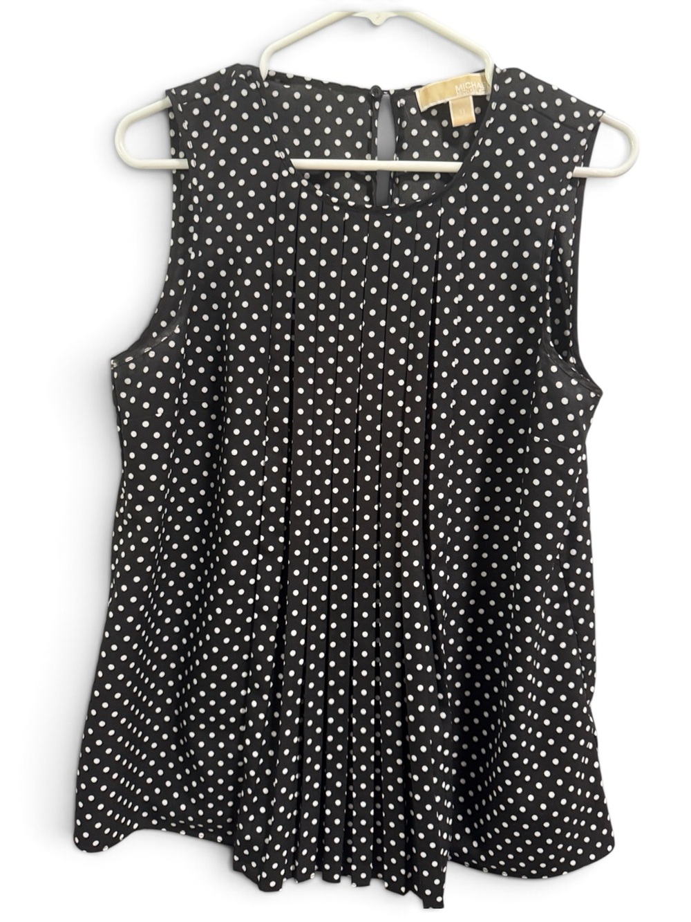 MICHAEL Michael Kors Black & White Polka Dot Pleated Sleeveless Camisole